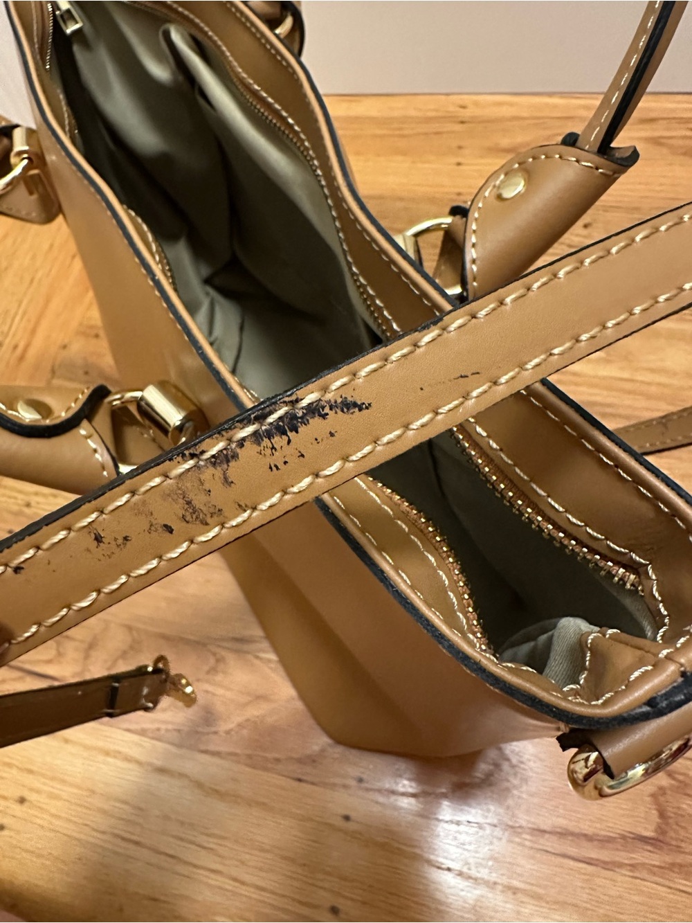 Neiman Marcus Camel Tan Structured Leather Shoulder Tote - Picture 7 of 9